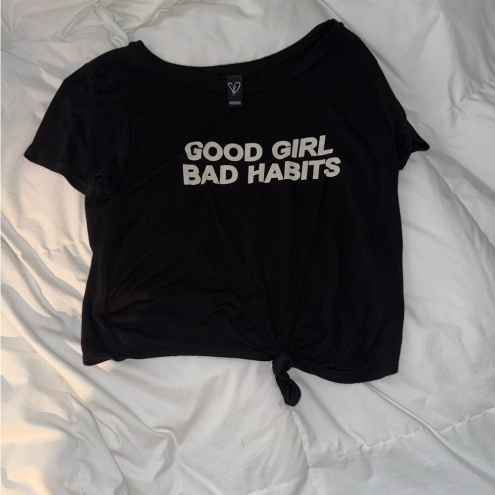 Black Tee with Graphic and Knot Detail